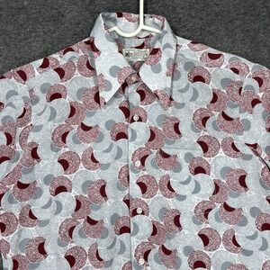 Vintage 70s Shirt Mens L Blue Geometric Button Up Dagger Collar Disco K-Mart